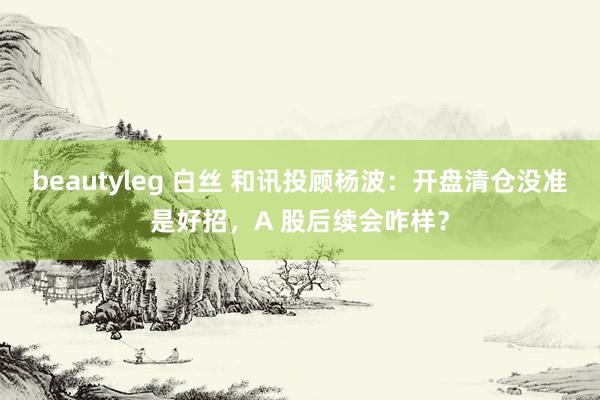 beautyleg 白丝 和讯投顾杨波：开盘清仓没准是好招，A 股后续会咋样？